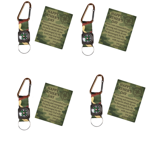 12-Pack Father’s Day Compass Keychains with Joshua 1:9 Camo Cards