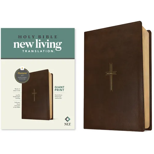 NLT Giant Print Bible, Filament Enabled (Leatherlike, Rustic Brown Gold Cross, Red Letter)