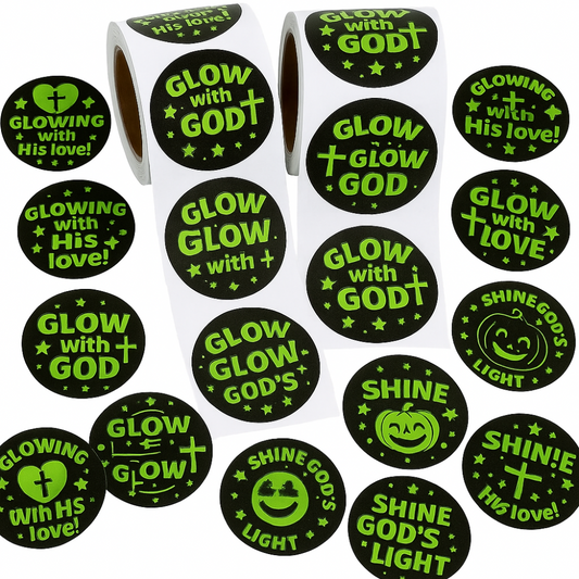 200 Bulk Count Glow with God Christian Pumpkin Stickers – Glow-in-the-Dark Halloween Sticker Roll (2 Rolls of 100)