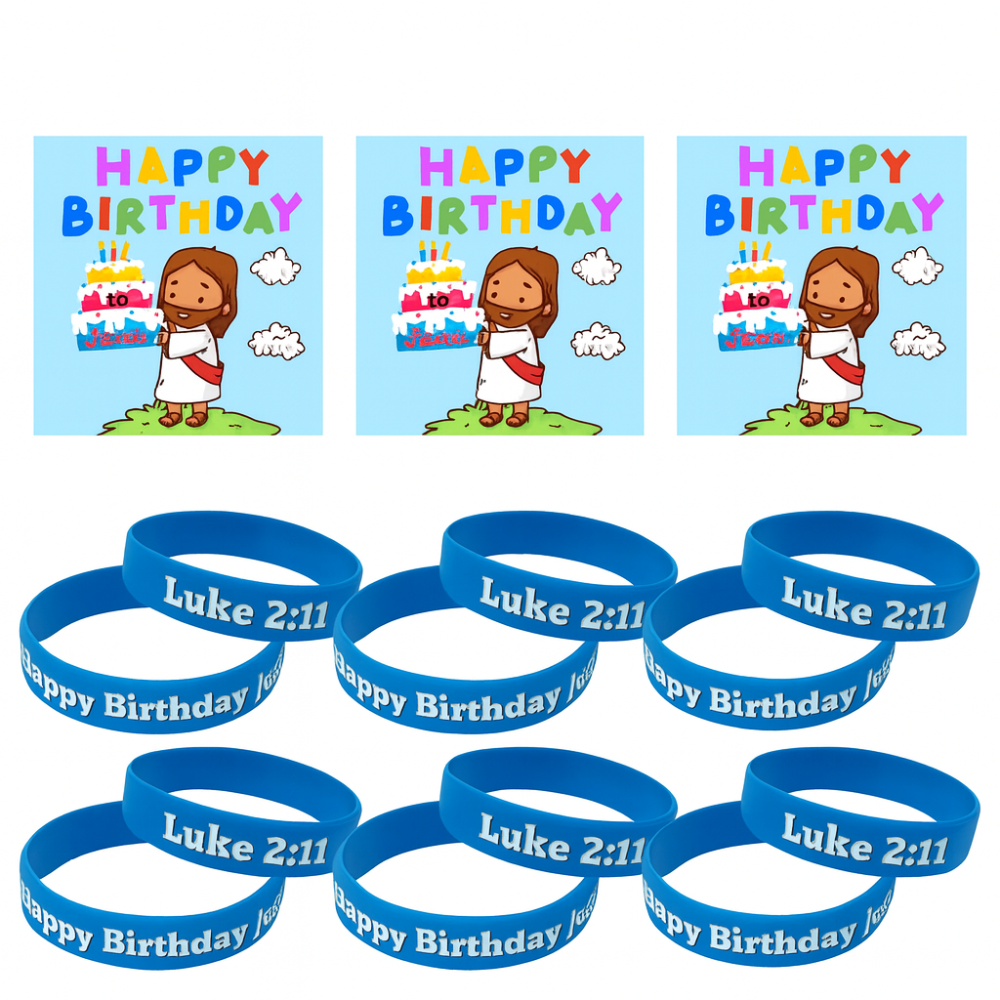 25 Sets Happy Birthday Jesus Party Favors – Bible Verse Bracelets & Christmas Cards