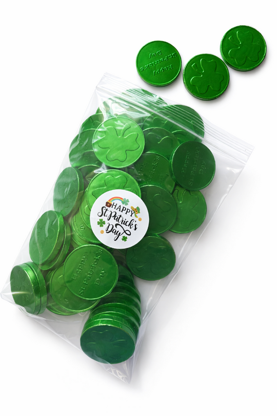 Happy St. Patrick’s Day Milk Chocolate Coins – 12 oz Bag (Approx. 50 Coins)