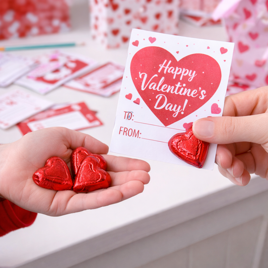 40 Count Valentine Milk Chocolate Hearts, Happy Valentine's Day, Individually Wrapped Party Candy 1.25”