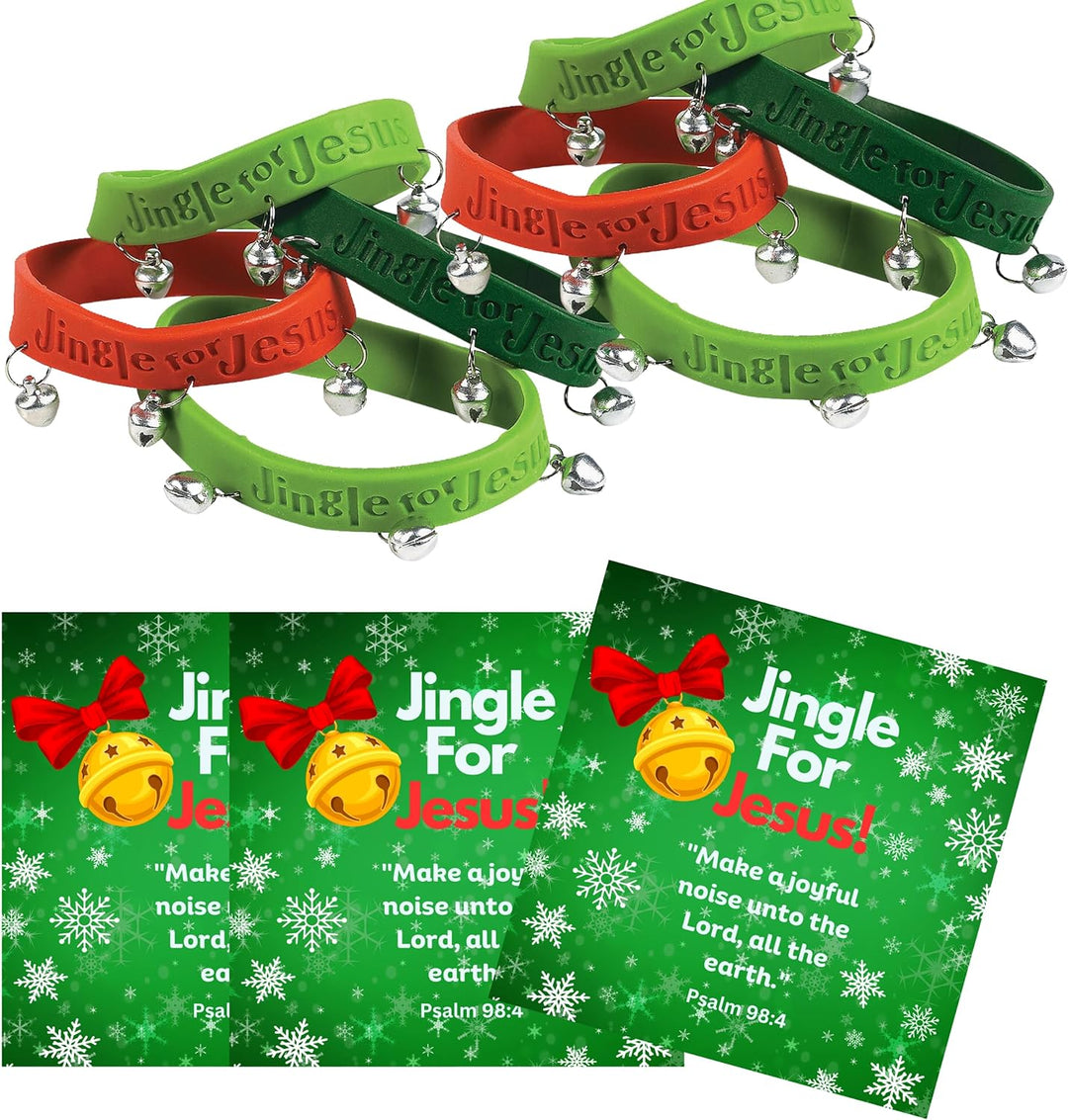 24 Sets Of Jingle For Jesus Greeting Cards With Jingle for Jesus Rubber Bracelets with Bells - Christmas Greeting Cards - Christian Christmas Party Favors