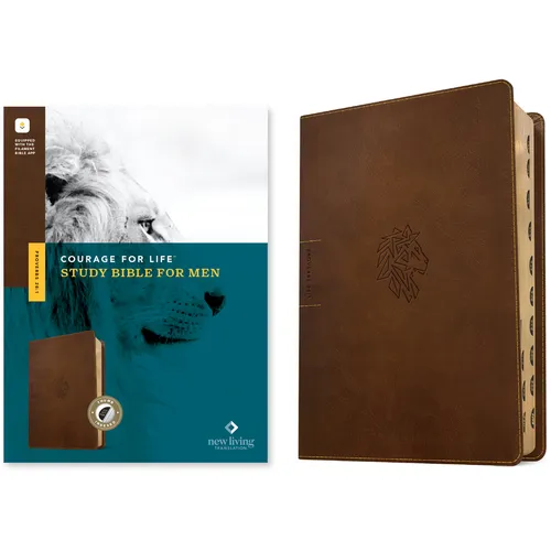 NLT Courage for Life Study Bible for Men, Filament Enabled (Leatherlike, Rustic Brown Lion, Indexed)