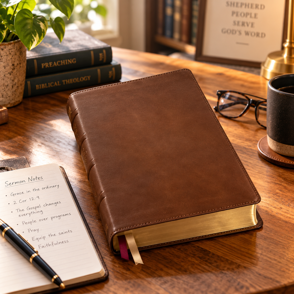 NLT Pastor's Bible with Filament App, Red Letter | Brown Imitation Leather