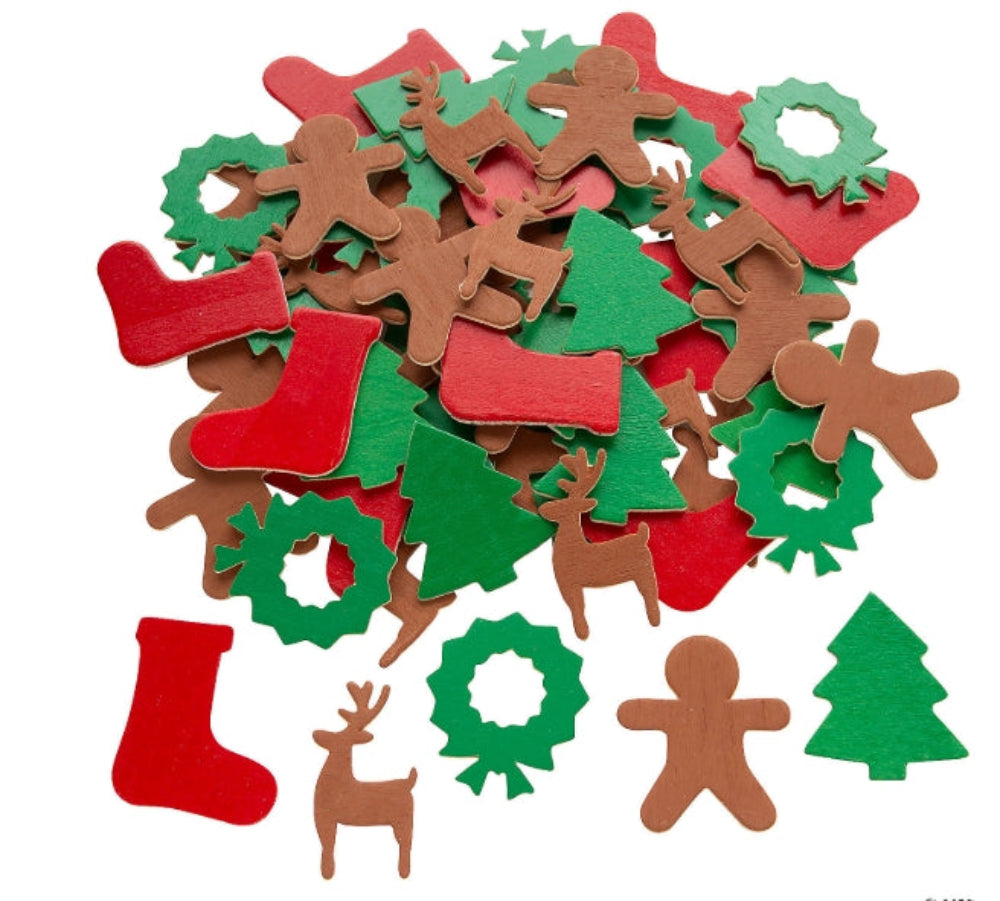 Wooden Christmas Shapes – Holiday Craft Cutouts for DIY Projects (200 Pack)
