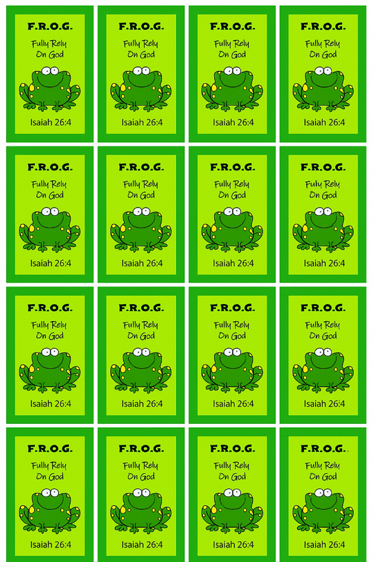Repeating pattern of green cards with frog graphics and text on a green background