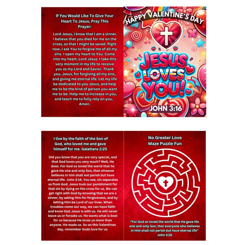 Jesus Loves You Valentine's Day Gospel Tracts with John 3:16 