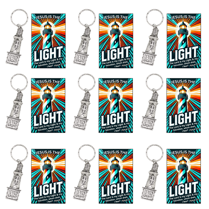 Jesus Is The Light Pewter Lighthouse keychains with Prayer Cards