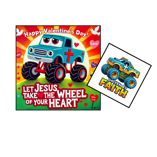 Christian Monster Truck Valentine Cards with Tattoos