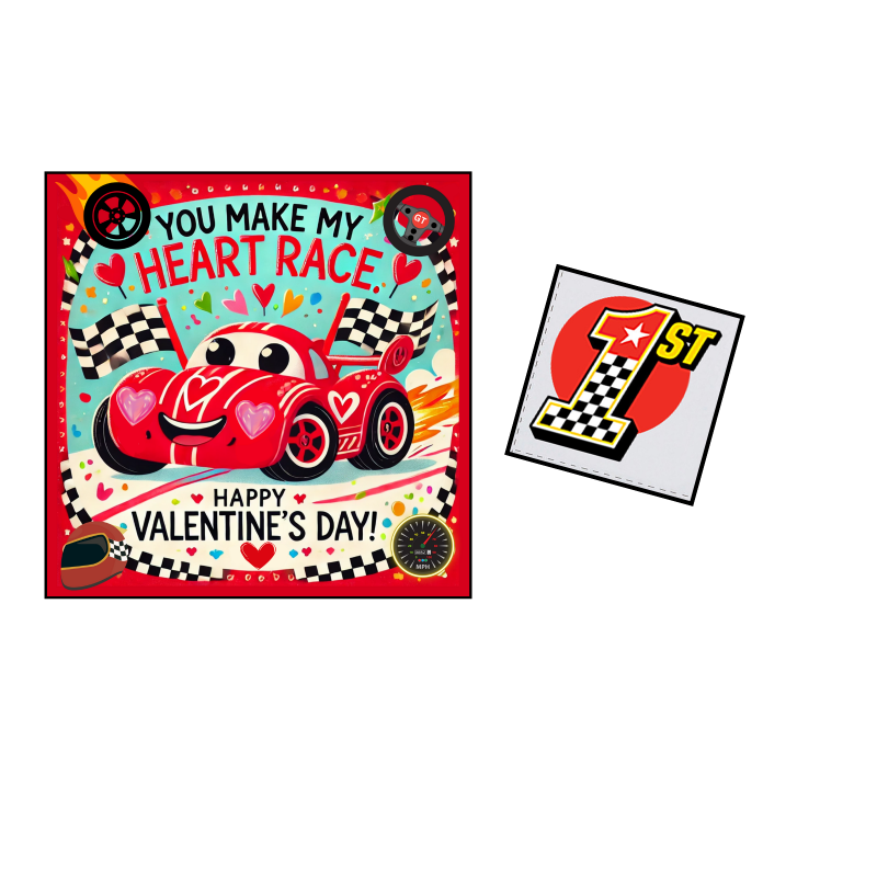 Race Car Valentine Cards with Tattoos for Kids, 24 Pack, Classroom Exchange