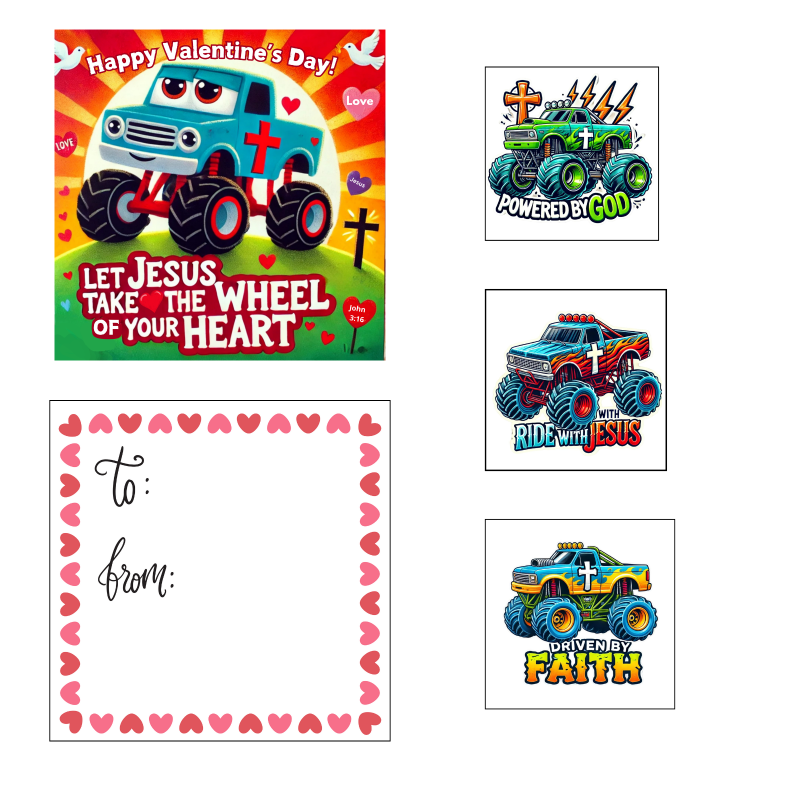 Christian Monster Truck Valentine Cards with Tattoos