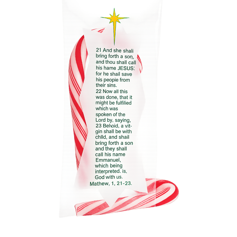 Share the sweetness of Christmas with mini peppermint candy canes wrapped in the powerful story of Jesus’ birth.