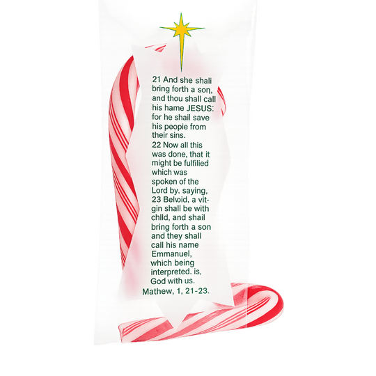 Share the sweetness of Christmas with mini peppermint candy canes wrapped in the powerful story of Jesus’ birth.