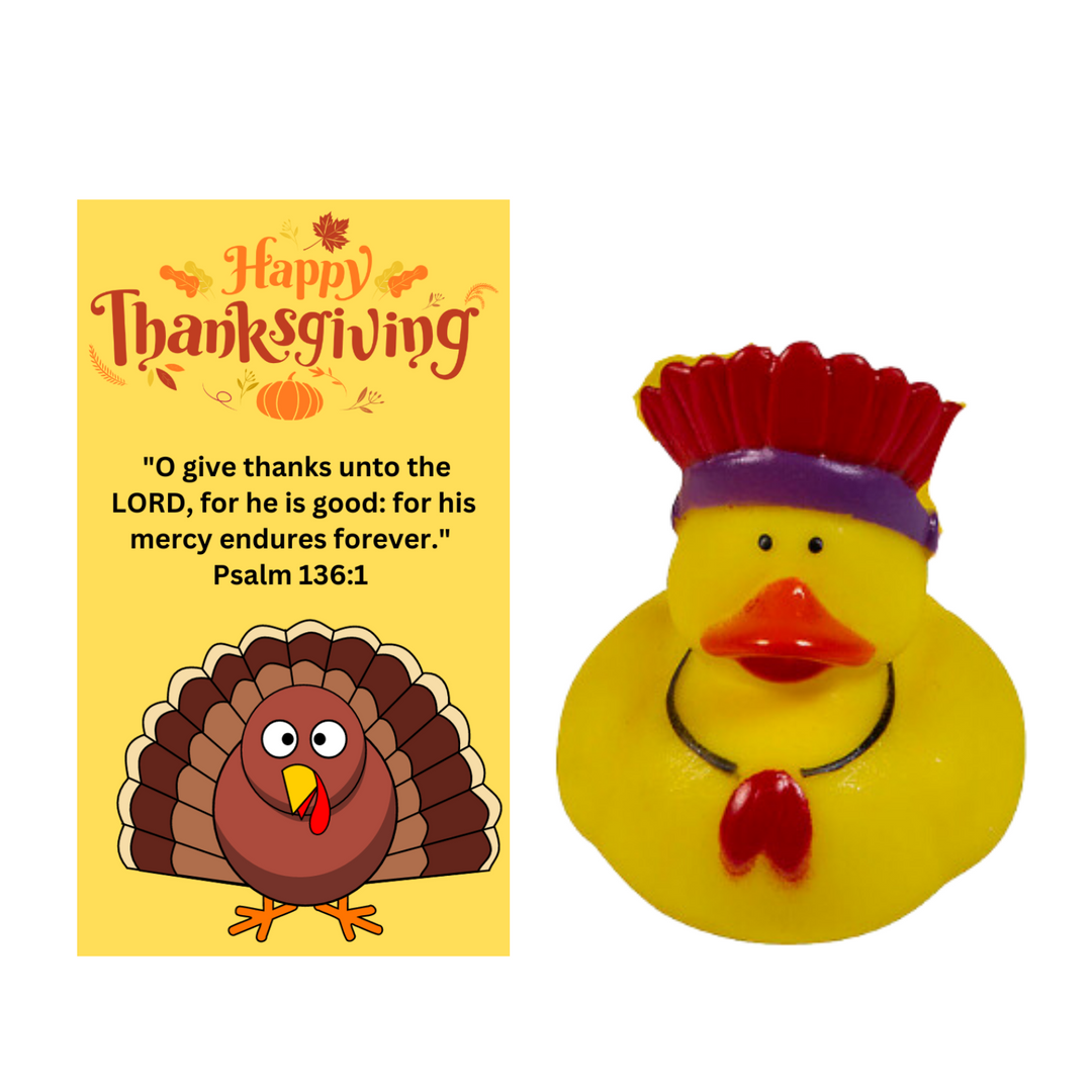 12 Sets Of Give Thanks Happy Thanksgiving Christian Greeting Cards Bible Verse Psalm 136:1 With Mini 2" Vinyl Thanksgiving Turkey Rubber Ducks