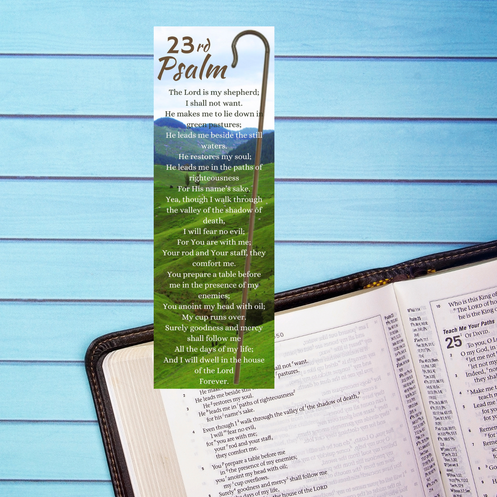 100 Bulk Count Religious Bookmarks: Shepherd's Staff - 23rd Psalm for Teens, Men, or Women - Encouraging Christian Tokens - Standard 6" x 2" Design - NKJV