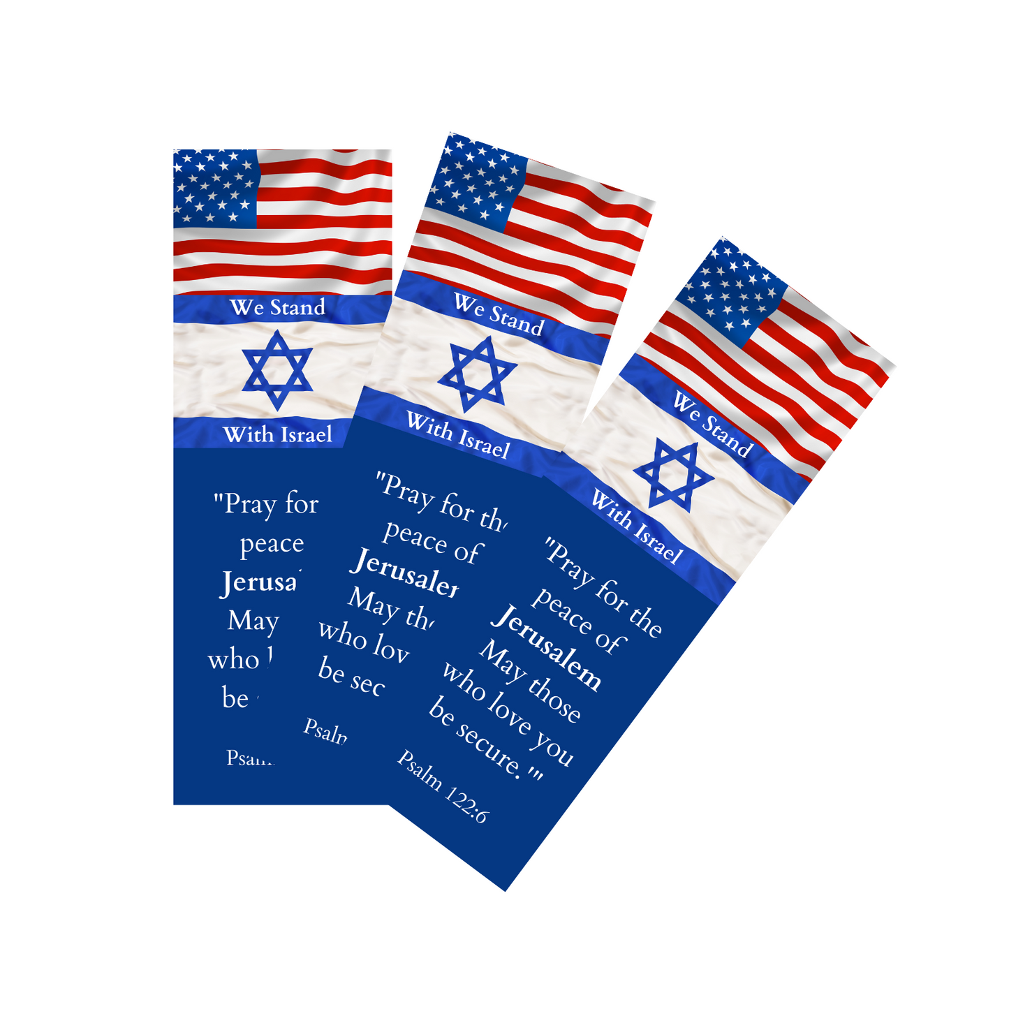 100 Bulk Count - We Stand with Israel - Pray for The Peace of Jerusalem - Bookmarks - Page Markers - American Flag with The Israel Flag - Premium - Made in USA - for Prayer Warriors