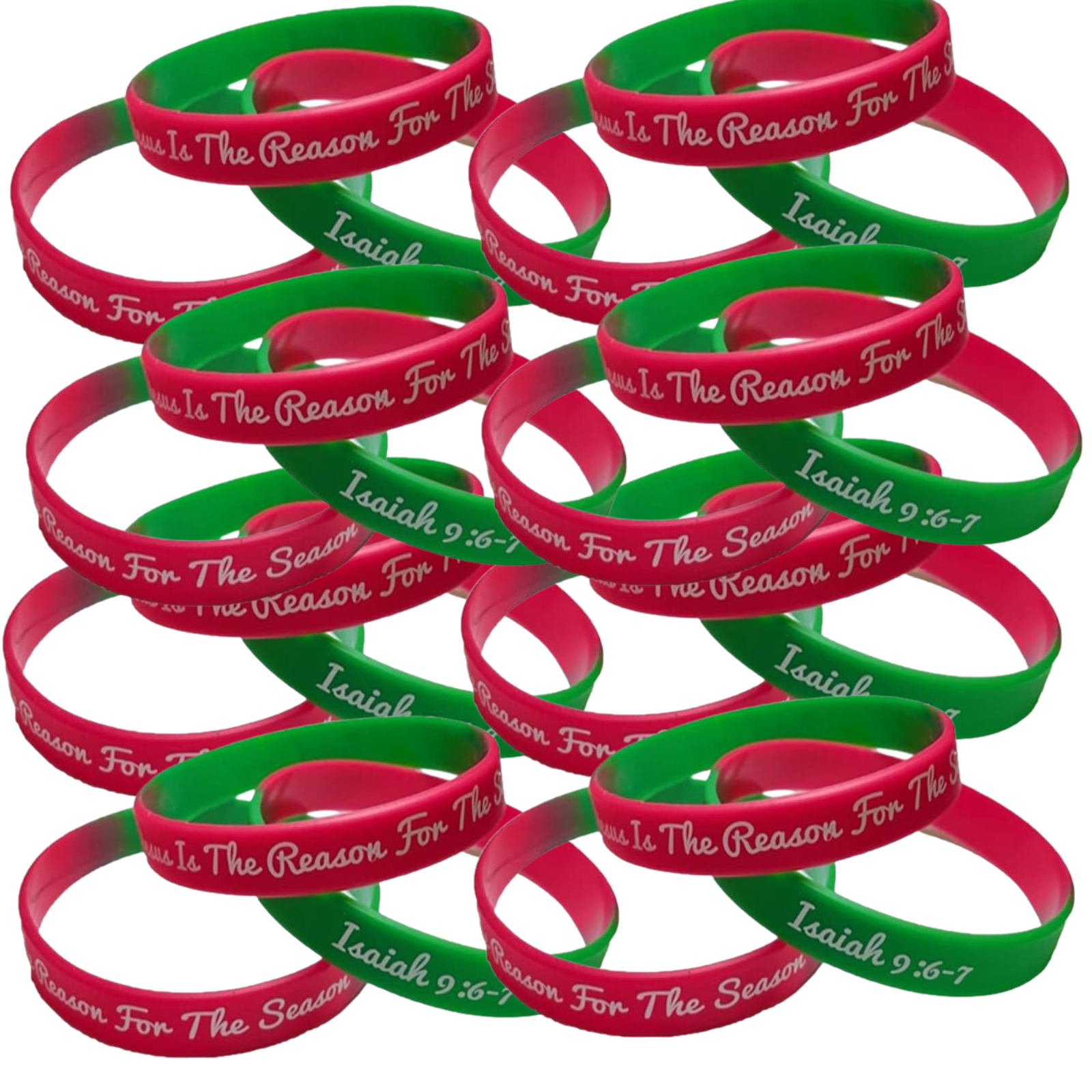 Amazon.com: 100 Count Bulk Jesus is The Reason for The Season Bracelets  Isaiah 9:6-7 Christmas Silicone Wristbands Red Green Christian Party Favors  for Men and Women : Toys & Games