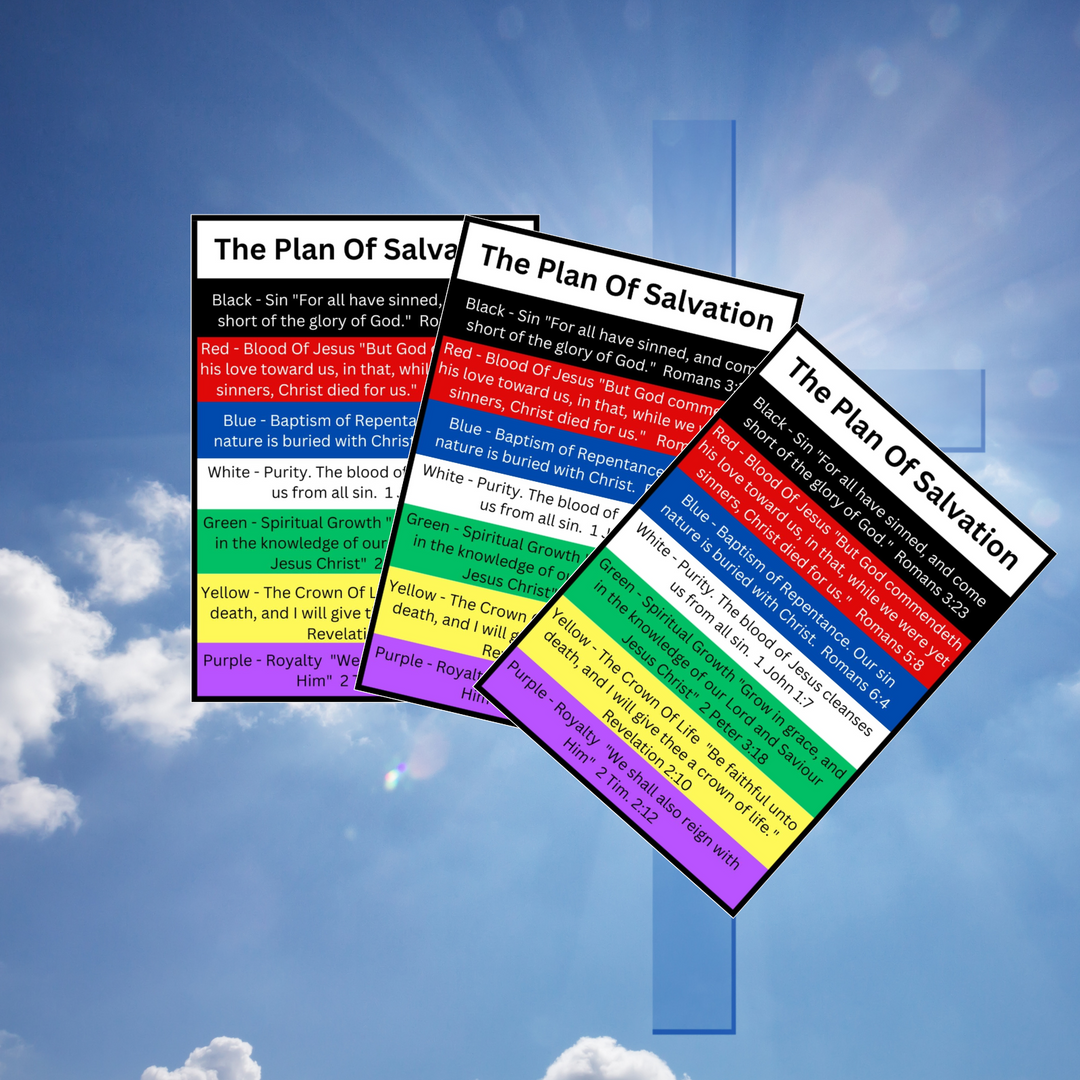 100 Bulk Count of Plan of Salvation Prayer Pocket Cards Gospel Tracts Using 7 Colors of Salvation