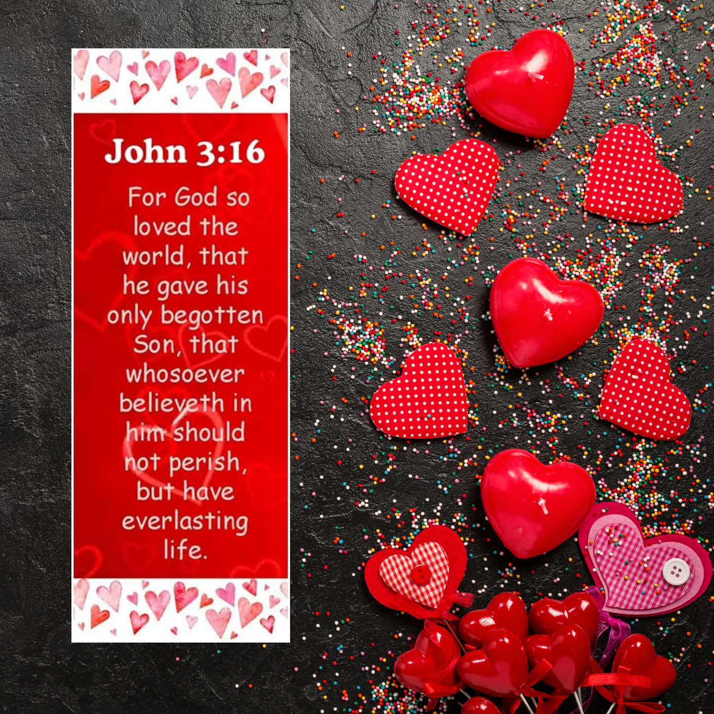 No Greater Love John 316 Red Hearts Valentine's Day Bookmarks - Valentine Exchange Bulk 100 Count)