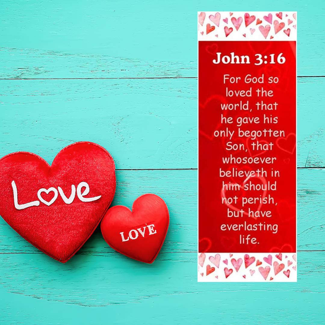 No Greater Love John 316 Red Hearts Valentine's Day Bookmarks - Valentine Exchange Bulk 100 Count)