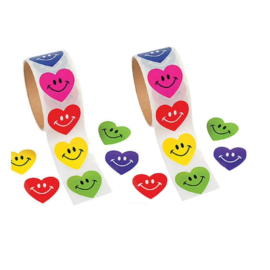 400 Bulk Count of Smile Face Heart Decorative Stickers 4 Rolls of 100 Count Teachers Rewards