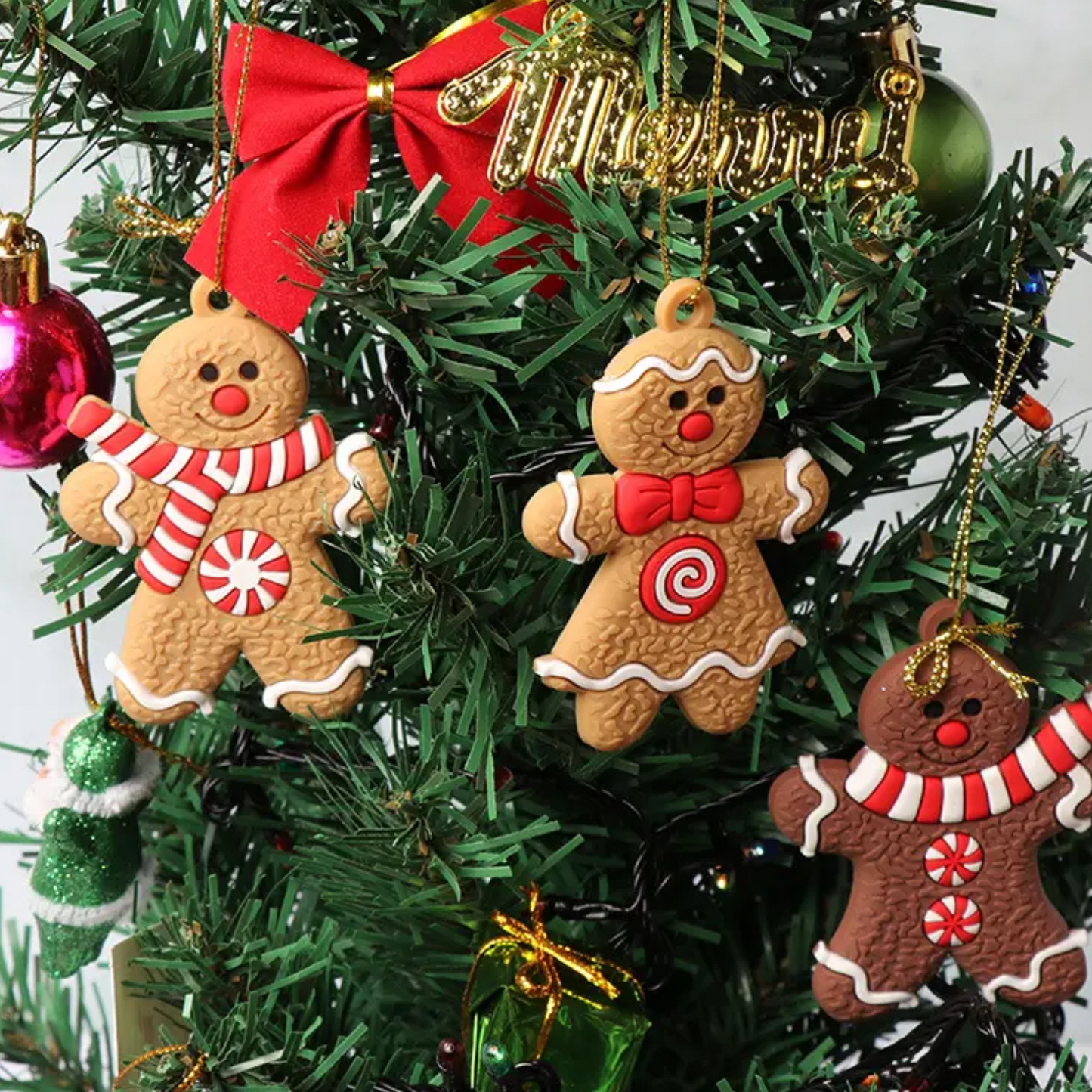 24 Sets of Gingerbread Man Christmas Hanging Ornaments - Christmas Decorations for Tree with Legend of The Gingerbread Man Holiday Cards