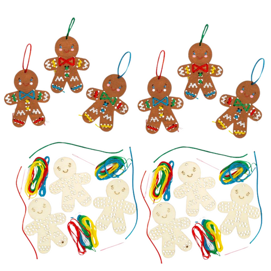 Bulk 24 Count of DIY Unfinished Wood Gingerbread Cross Stitch Kits