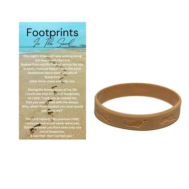 footprints in the sand bracelet with pocket prayer card