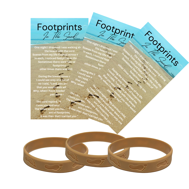 bulk footprints in the sand silicone bracelets with cards