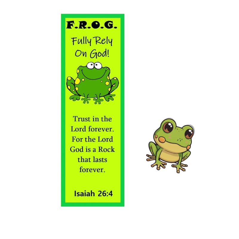 Fully Rely On God F.R.O.G. Bookmark With Frog Lapel Pin Gift Set