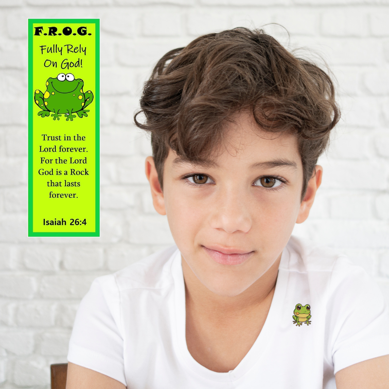 Fully Rely On God F.R.O.G. Bookmark With Frog Lapel Pin Gift Set
