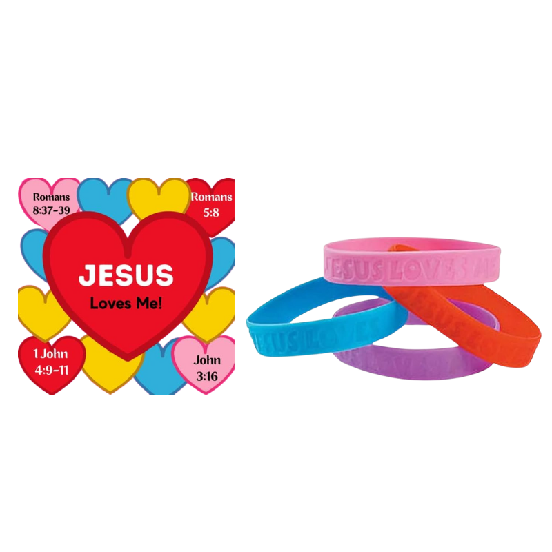 John 3:16, Romans 5:8 Valentine Exchange Cards for Kids with Bracelets, 24 Count