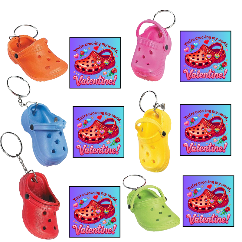  Valentine's Day Clog Shoe Keychains With Cards