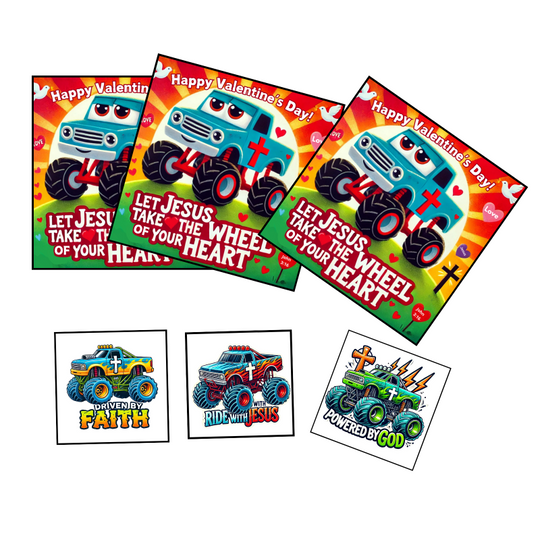 Christian Monster Truck Valentine Cards with Tattoos