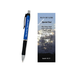 10 Sets Happy Father's Day Man of God Special Dad Gift for Fathers Isaiah 40:31 KJV Pens and Bookmarks Church Gifts for Men