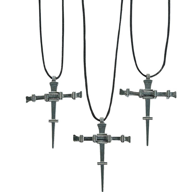 24 Pewtertone Metal Nail Cross Necklaces