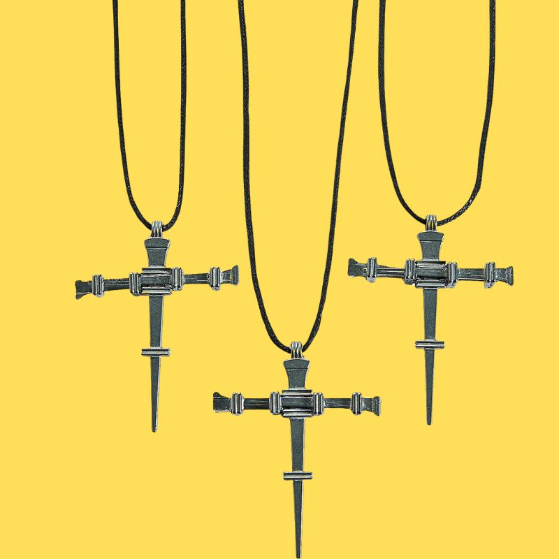24 Pewtertone Metal Nail Cross Necklaces