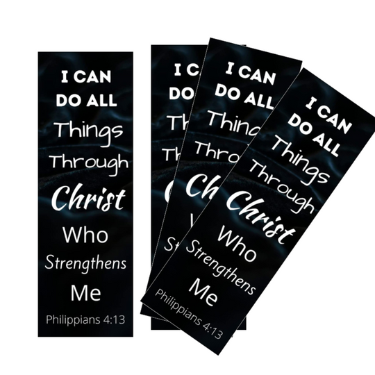100 bulk pack of black I can do all things through Christ bookmarks for church handouts
