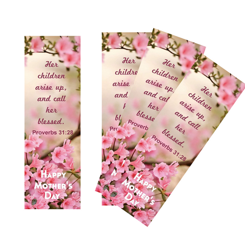 50 Count of Pink Flowers Happy Mother's Day Proverbs 31:28 Bookmarks Mothers Day Gifts For Churches