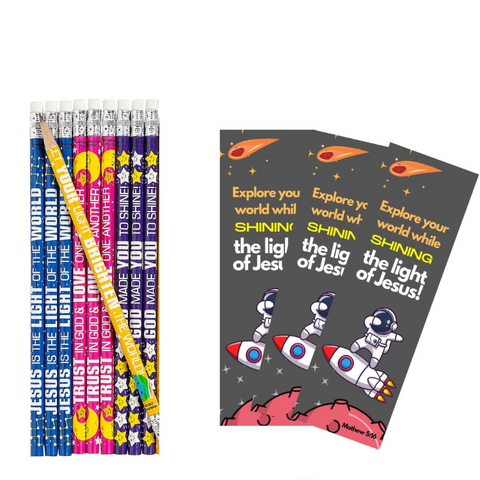 24 sets 48 Pieces of Outer Space VBS Pencils With Explore Your World with Jesus by Shining His Light in Vacation Bible School (VBS) with Space Theme