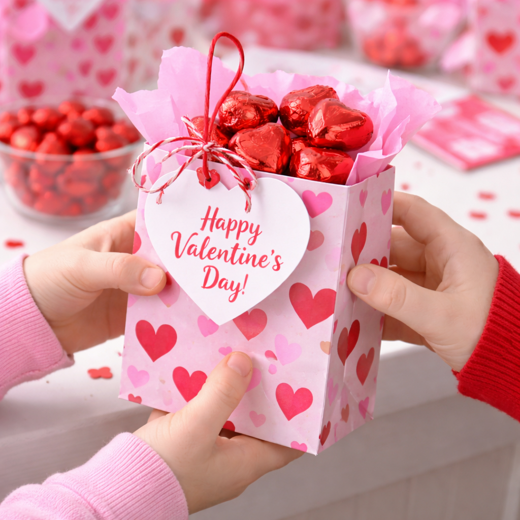 40 Count Valentine Milk Chocolate Hearts, Happy Valentine's Day, Individually Wrapped Party Candy 1.25”