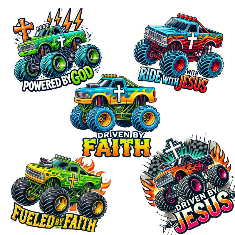 Christian Themed Monster Truck Temporary Tattoos, Bulk 50 Count