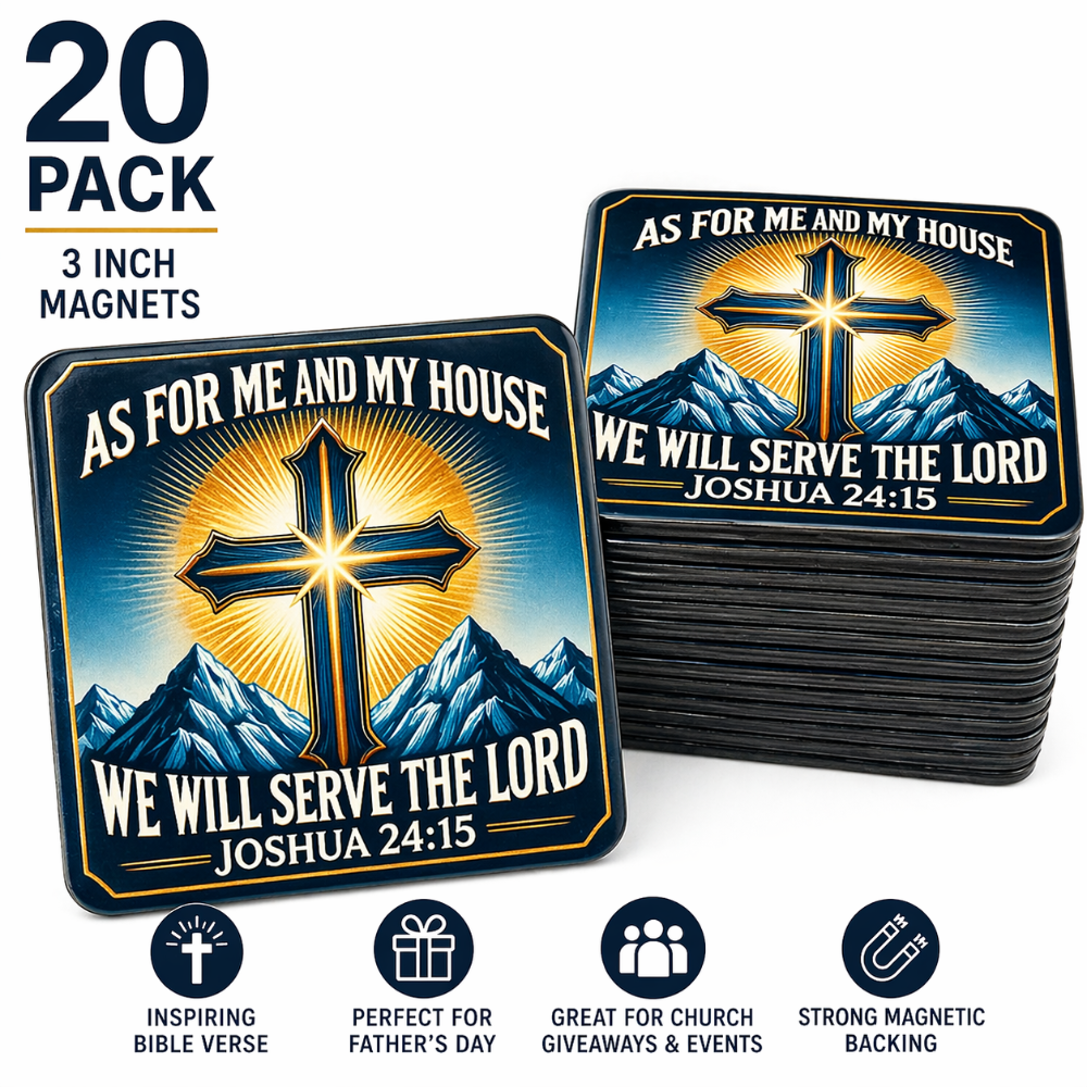 20-pack of 3-inch magnets with cross design and Bible verse, displayed on a white background.