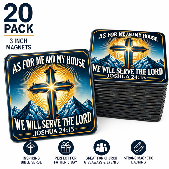 20-pack of 3-inch magnets with cross design and Bible verse, displayed on a white background.