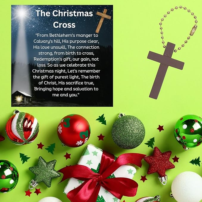 The Christmas Cross Poem with Wooden Cross Keychain Ornaments