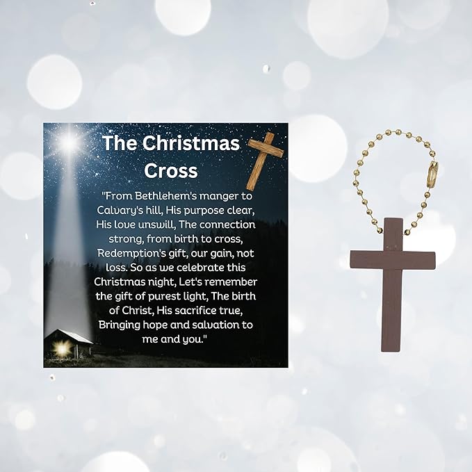 The Christmas Cross Poem With Wooden Cross Keychain Ornament