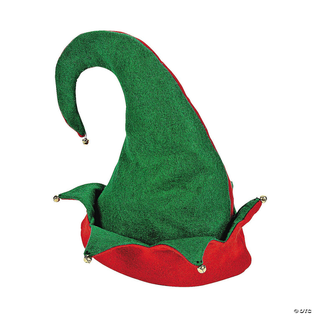 Green And Red Felt Elf Costume Hat with Bells