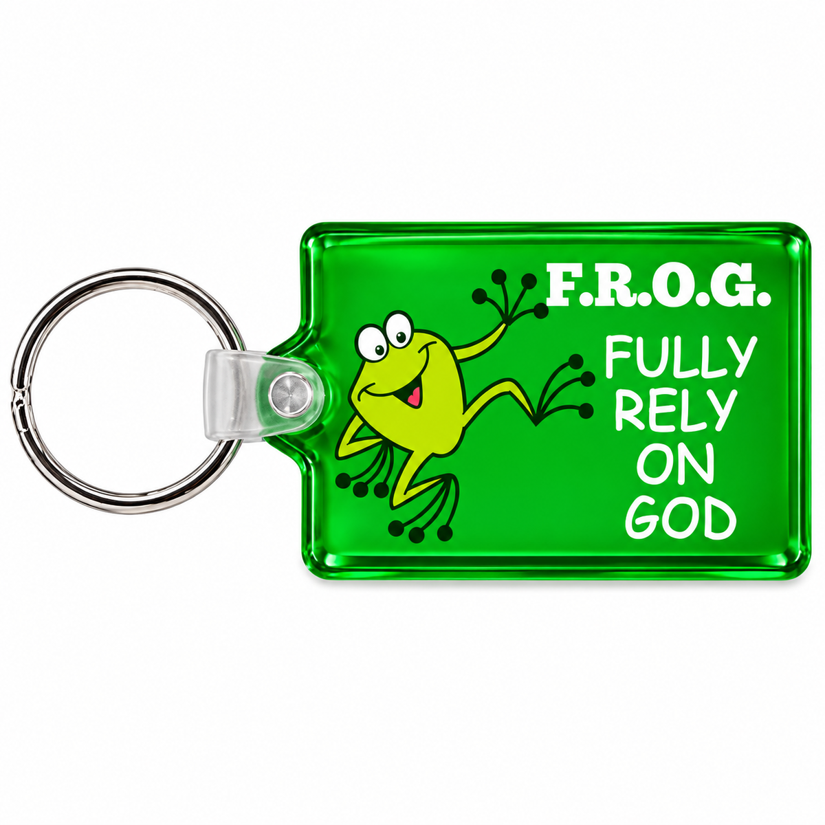 Green F.R.O.G. Fully Rely On God Keychain with Cute Frog Design