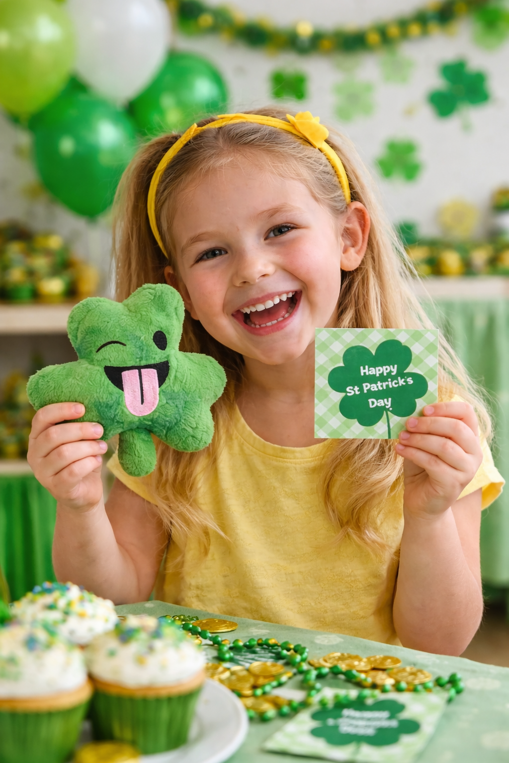 St. Patrick’s Day Shamrock Plush Party Favors for Kids with Cards – 12 Count Set